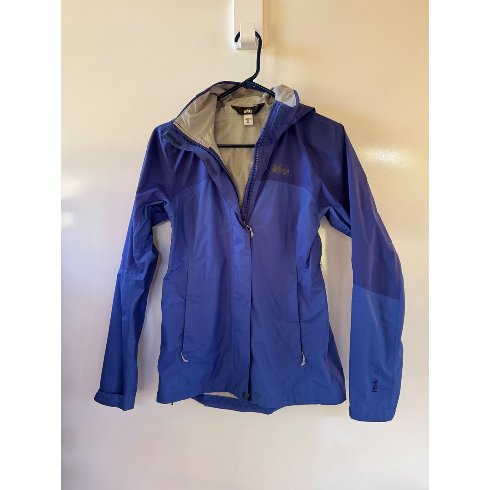 REI Co-op Rainier Rain Jacket Womens XS Blue Peak 2.5L Waterproof Hooded Shell